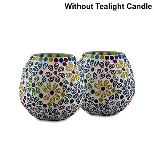 Tealight Candle Holders for Home Decor, Mosaic Glass, Flowers, Ramadan Decorations for Home