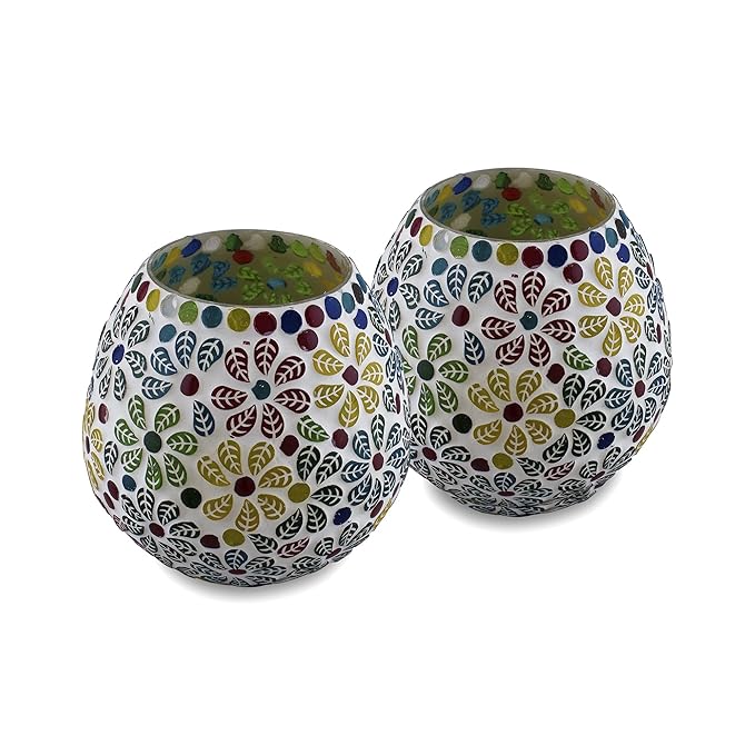 Tealight Candle Holders for Home Decor, Mosaic Glass, Flowers, Ramadan Decorations for Home